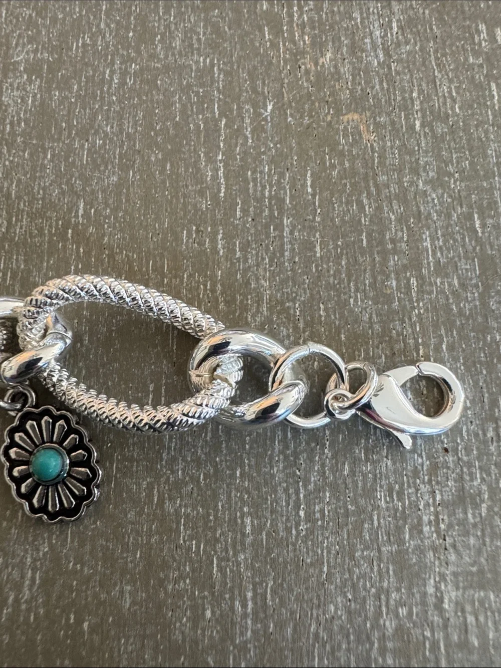 Silver Charm Bracelet with Turquoise Flower & Stone Charms